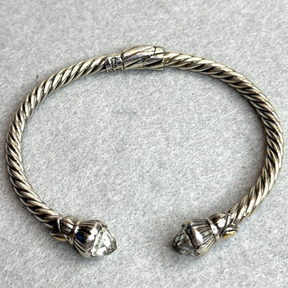 Cable Cuff Bracelet White Topaz Twist 18K Gold Sterling Silver Bali Designs 7" - Picture 2 of 11
